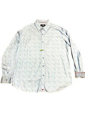 Butter Cloth Button Down Shirt 3XL Flip Cuff Long Sleeves Blue White Mens